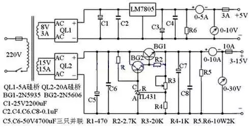 3～15V穩(wěn)壓可調(diào)電源電路圖